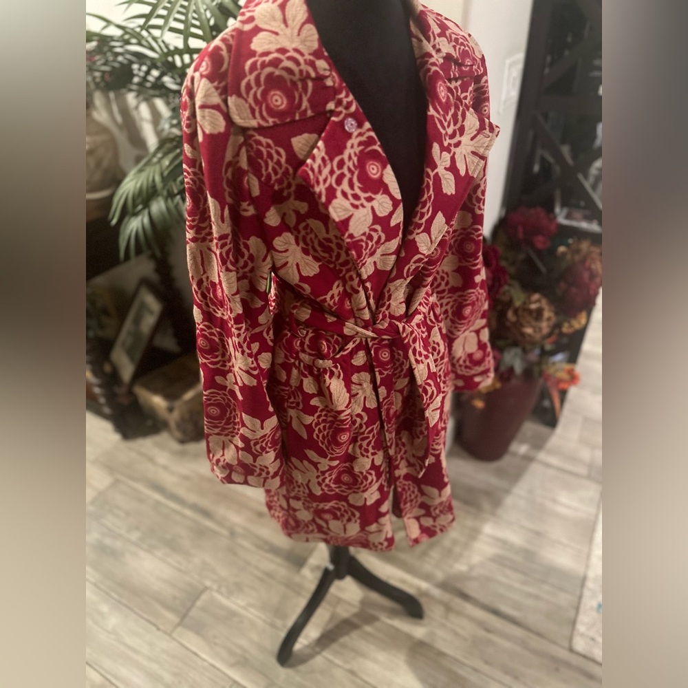 Angie Red and Cream Patterned Fabric bohemian coat women’s large